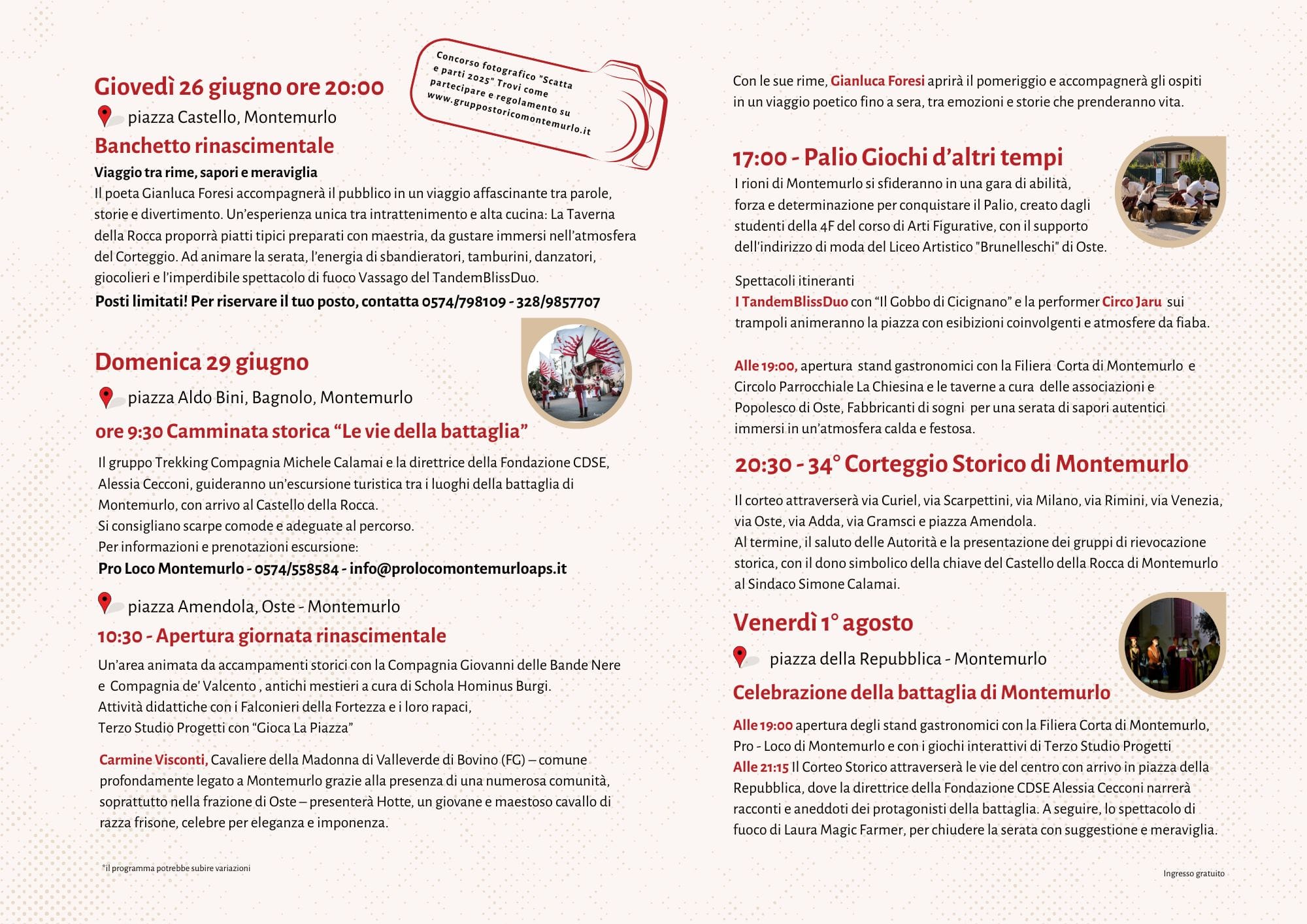 Programma Volantino Corteggio Storico